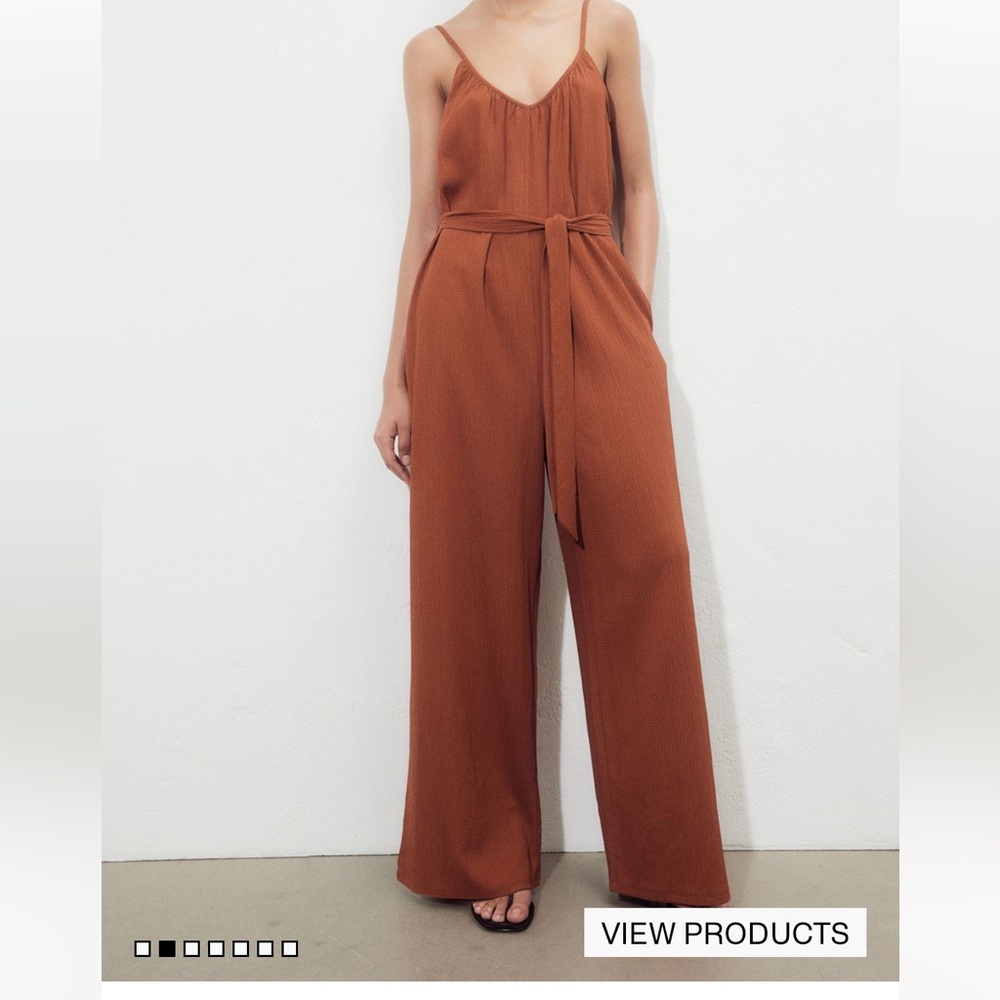 H&M Rust Brown Wide-Leg Spaghetti Strap Jumpsuit